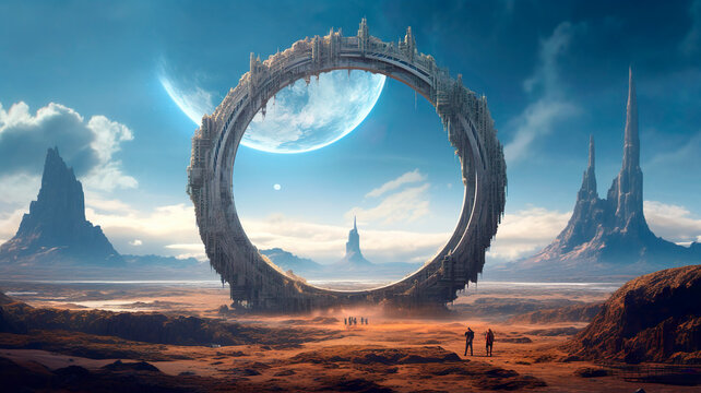 fantastic landscape with stargate, ai generated