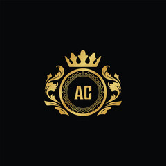 Luxury royal wing letter AA - AZ crest gold color logo vector image