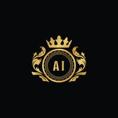 Luxury royal wing letter AA - AZ crest gold color logo vector image