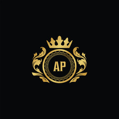 Fototapeta premium Luxury royal wing letter AA - AZ crest gold color logo vector image