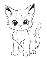 Cute Cartoon Cat vector Illustration, Cat Coloring page for kids and adults. Print design, t-shirt design, tattoo design, mural art, cat mascot
