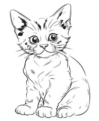 Cute Cartoon Cat vector Illustration, Cat Coloring page for kids and adults. Print design, t-shirt design, tattoo design, mural art, cat mascot