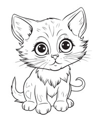 Cute Cartoon Cat vector Illustration, Cat Coloring page for kids and adults. Print design, t-shirt design, tattoo design, mural art, cat mascot