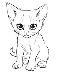 Cute Cartoon Cat vector Illustration, Cat Coloring page for kids and adults. Print design, t-shirt design, tattoo design, mural art, cat mascot
