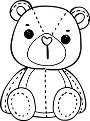 Cute Valentine Teddy Bear doodle hand drawing cartoon character outline