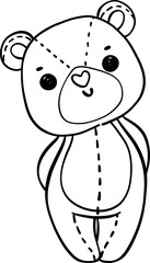 Cute Valentine Teddy Bear doodle hand drawing cartoon character outline