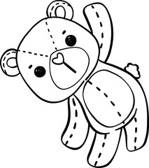 Cute Valentine Teddy Bear doodle hand drawing cartoon character outline