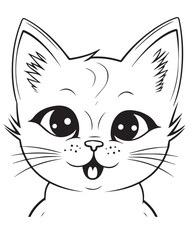 Cute Cartoon Cat vector Illustration, Cat Coloring page for kids and adults. Print design, t-shirt design, tattoo design, mural art, cat mascot