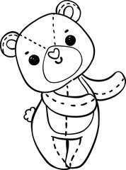Obraz premium Cute Valentine Teddy Bear doodle hand drawing cartoon character outline