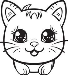 Cute Cartoon Cat vector Illustration, Cat Coloring page for kids and adults. Print design, t-shirt design, tattoo design, mural art, cat mascot