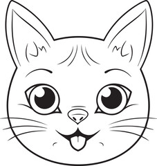 Cute Cartoon Cat vector Illustration, Cat Coloring page for kids and adults. Print design, t-shirt design, tattoo design, mural art, cat mascot