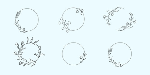 Fototapeta na wymiar Round floral wreath illustration copy space