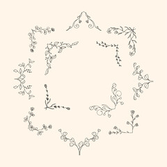 Square floral frame hand drawn illustration