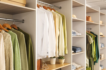 Stylish clothes hanging in boutique