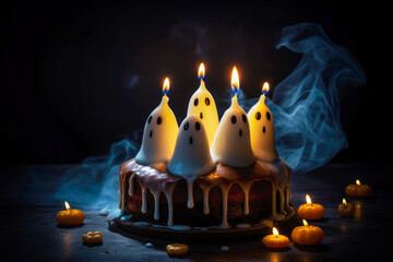 Cake decorated in a ghost theme, Generative AI