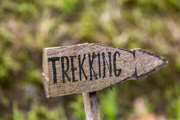 Ubud, Bali, Indonesia A trekking sign at the Ceking Rice Terrace, Tegallalang Rice Terrace
