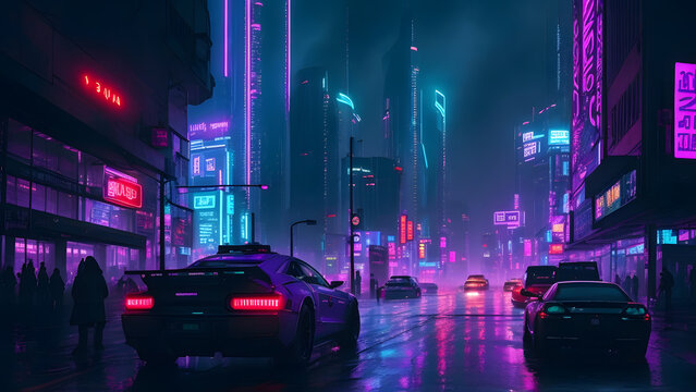 Cyberpunk style night city made with Generative AI