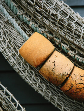 Fishing Net and Floats Detail on Dock or Boat