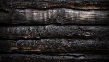 Burnt wood background texture. Burnt wooden boards closeup. Sho-Sugi-Ban Yakisugi, traditional Japanese method of wood preservation, generate ai