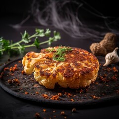 cauliflower steaks with herb sauce and spice. plant based meat substitute, generate ai