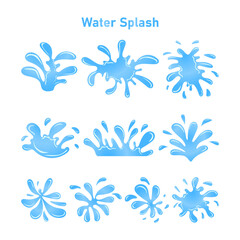 Fototapeta premium Set of abstract flat blue water splash collection