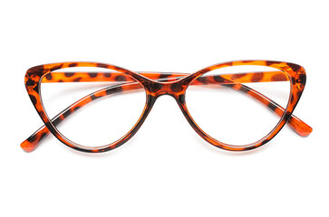 Stylish leopard printed eyeglasses isolated on white background
