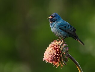 Indigo Bunting on a Thistle Flower