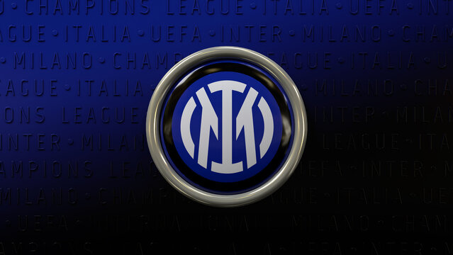 3d rendering of a badge with te Logo of Internazionale di Milano Football Club on black and blue background - Italian Soccer Team.