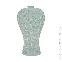 This illustration is 'Celadon Prunus Vase with Inlaid Cloud and Crane Design', a celadon from the Goryeo Dynasty in Korea. It is a national treasure of Korea.