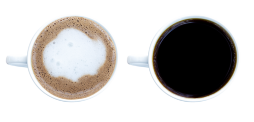 Top view mocha and black coffee in white cup