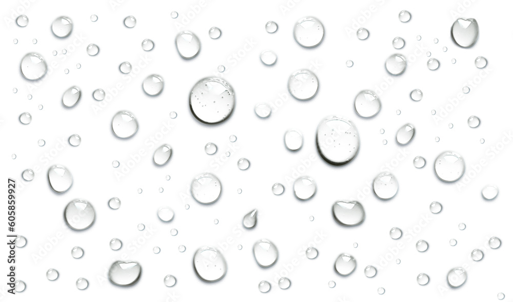 Wall mural Pure clear water drops realistic or realistic drops on an isolated transparent background. Png transparency