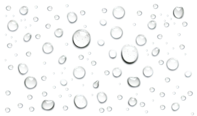 Fotobehang Pure clear water drops realistic or realistic drops on an isolated transparent background. Png transparency © POSMGUYS