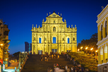 Fototapeta na wymiar Ruins of St. Paul's in Macau, China at night