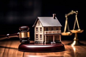 AI generated: Estate Law Concept - Judge Gavel and House Key on Wooden Background