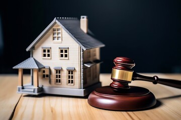AI generated: Estate Law Concept - Judge Gavel and House Key on Wooden Background