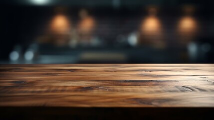 Wooden board empty table in front of blurred background. Perspective brown wood over blur in coffee shop - can be used for display or montage your products.Mock up for display of product.