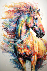 a Beautiful Stallion in Vibrant Watercolor Artwork