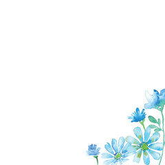 水彩画。水彩タッチの青い花ベクターイラスト。爽やかな夏のフラワー背景。Watercolor painting. Blue flowers vector illustration with watercolor touch. Fresh summer flower background.