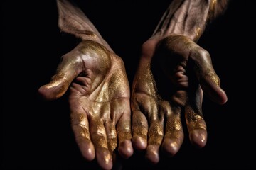 Fototapeta premium golden hands of the worker generated by AI