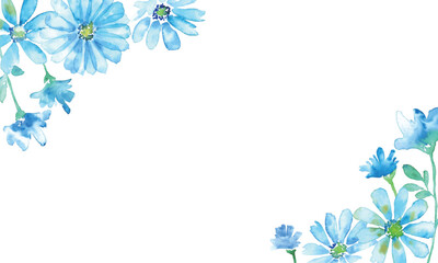 水彩画。水彩タッチの青い花ベクターイラスト。爽やかな夏のフラワー背景。Watercolor painting. Blue flowers vector illustration with watercolor touch. Fresh summer flower background.