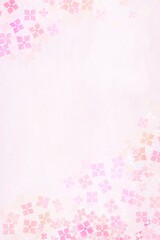 ピンクのアジサイの花の縦のフレーム背景 和紙 和