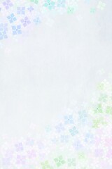 淡いブルーのアジサイの花の縦のフレーム背景 和紙 和