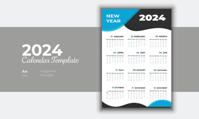 2024 calendar with simple design. vector of calendar corporate Wall calendar ready to print 2024 - obrazy, fototapety, plakaty