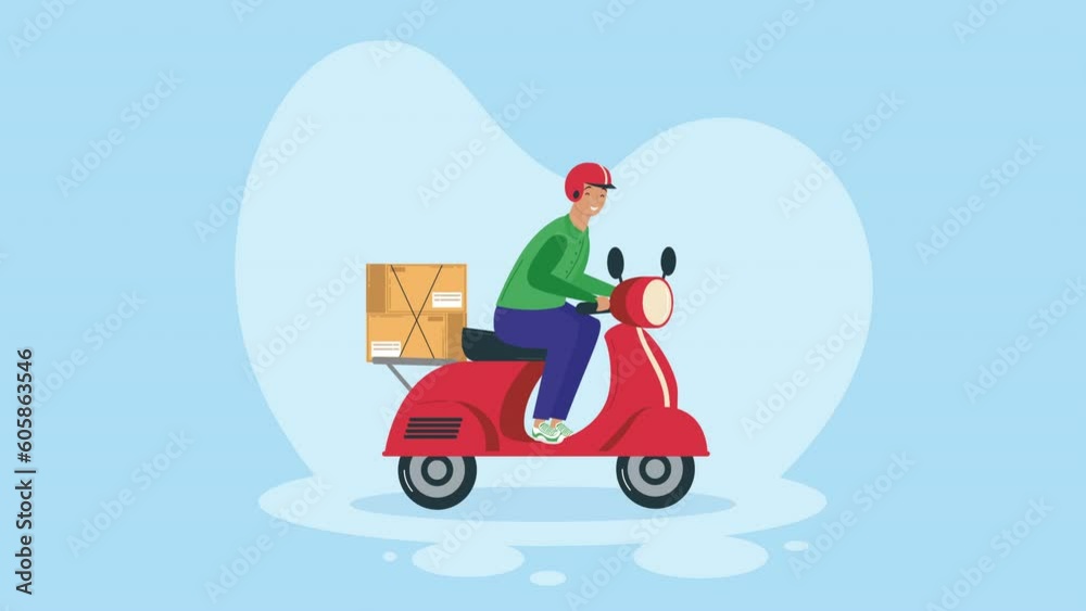 Canvas Prints delivery service in motorcycle animation