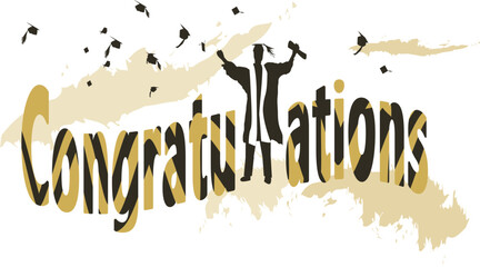 Graduation celebration banner with graduate silhouette and congratulations typography  - 605863959