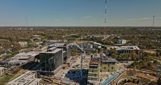 Atlanta Georgia Aerial v823 flyover o4w park capturing urban development with multiple construction sites in neighborhood with Buckhead, PCM and Midtown cityscape - Shot with Mavic 3 Cine - March 2022