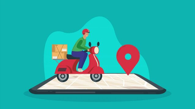 delivery service in motorcycle app animation