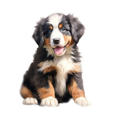 an adorable, Bernese Mountain Dog puppy, full body, sitting, happy, smiling, and healthy, Pet-themed, photorealistic illustrations in a PNG, cutout, and isolated. Generative AI