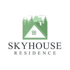 Fototapeta premium Logo for a cool house or cottage in the mountains with a garden