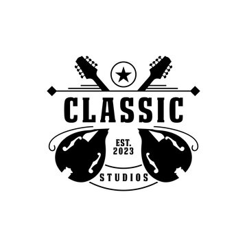 Logo badge for music with a mandolin as an illustration